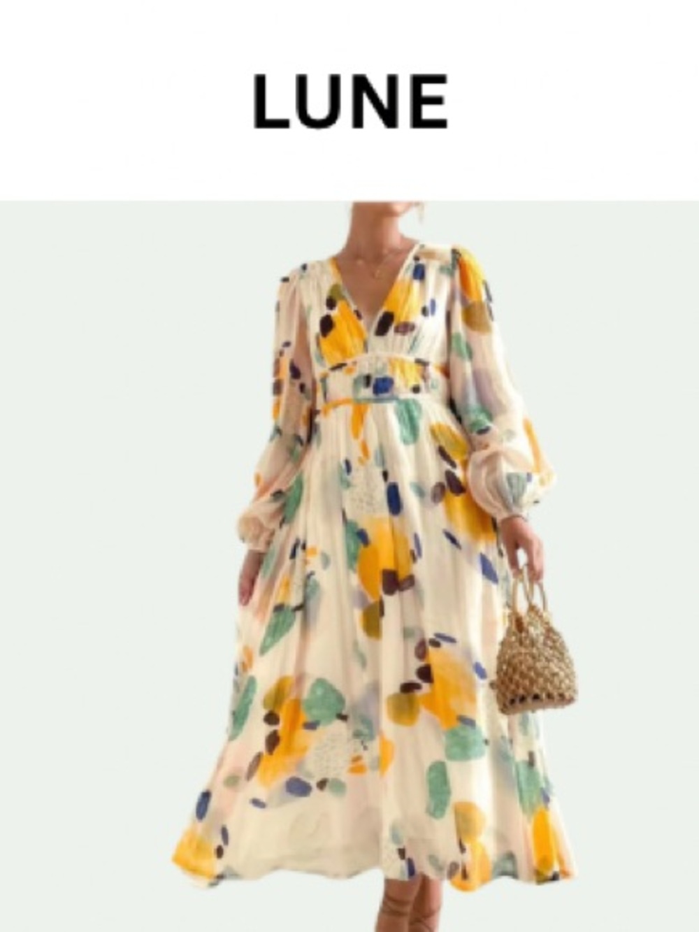 Yellow & Green Floral Maxi Dress with V-Neck